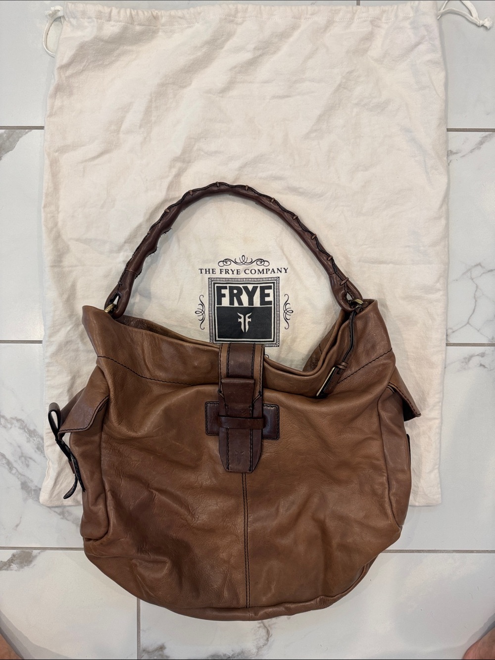 Frye Brown Leather Shoulder Bag with Braided Handle